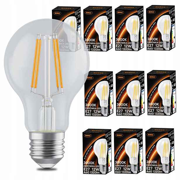 Led žárovka E27 A60 12W 100W 1320lm 3000K Teplá filamentová sada 10x