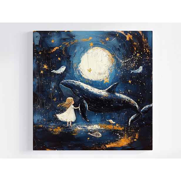 Obraz Na Plátně Canvas Pohádka Fantazie Dítě Velryba Sen Měsíc 50x50