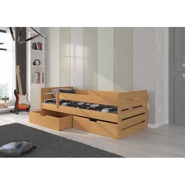 Jednolůžková postel se šuplíky a matrací 90x200 DABNIA - buk