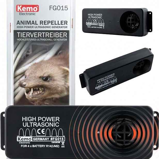 Odpuzovač zvířat Kemo FG015 ultrazvuk silný proti kunám, divočákům a srncům