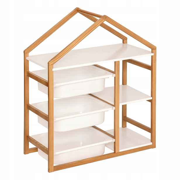 Regál Domeček Na Hračky Mdf Bílý 68X30X82 CM Se Třemi Košíky