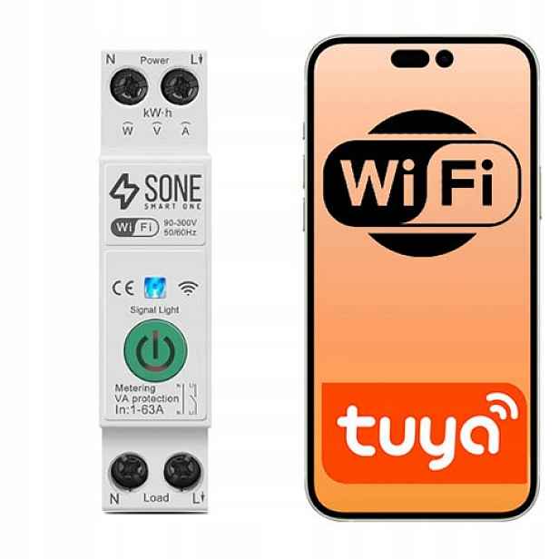 Relé Wifi 63A Tuya Smart S Měřením Din Dálkové Ovládání Pojistka