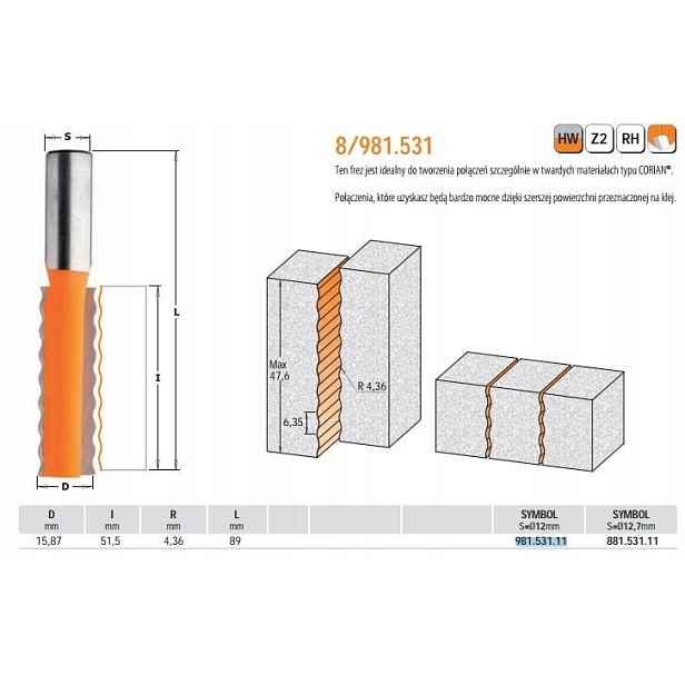 Cmt 981.531.11 Fréza Hm D=15,87 I=51,5 R=4,36 S=12 L=89
