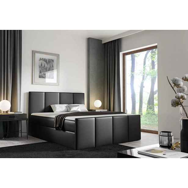 Postel s matrací a roštem LOLA - 160x220, černá eko kůže + topper ZDARMA
