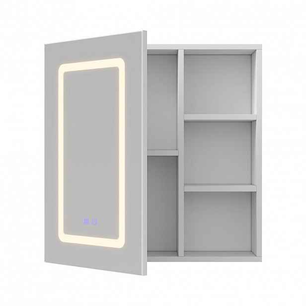 SHOPENTRA ZRCADLOVÁ skříňka s LED osvětlením 60x60cm, 1dveřová s nastavitelnými policemi