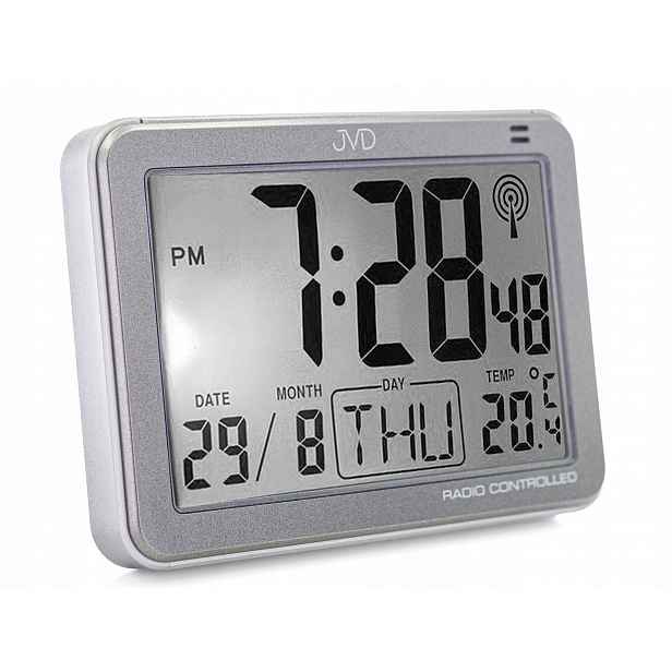 Budík Jvd RB852.4 Stříbrný Alarm Zdřímnutí Teploměr Kalendář