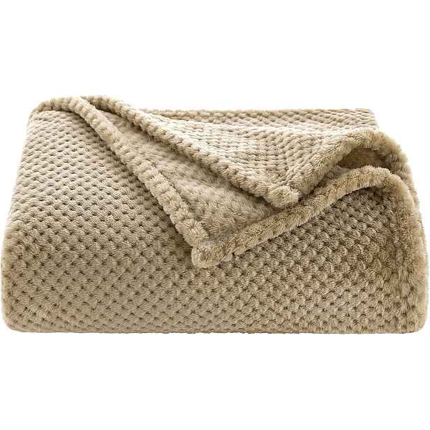 Flanelová deka s granulovaným vzorem, odolná, teplá, 125 x 150 cm, khaki