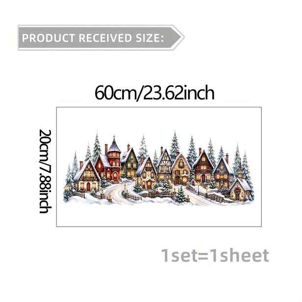 TEMU 1 ks 2D samolepka s plochým vzorem, vánoční okenní nálepka, okenní květina, skleněná nástěnná na okno a dveře, zimní sněhová vesnická dekorace