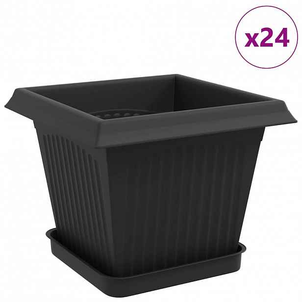 vidaXL Květináče 24 ks Černá Plast