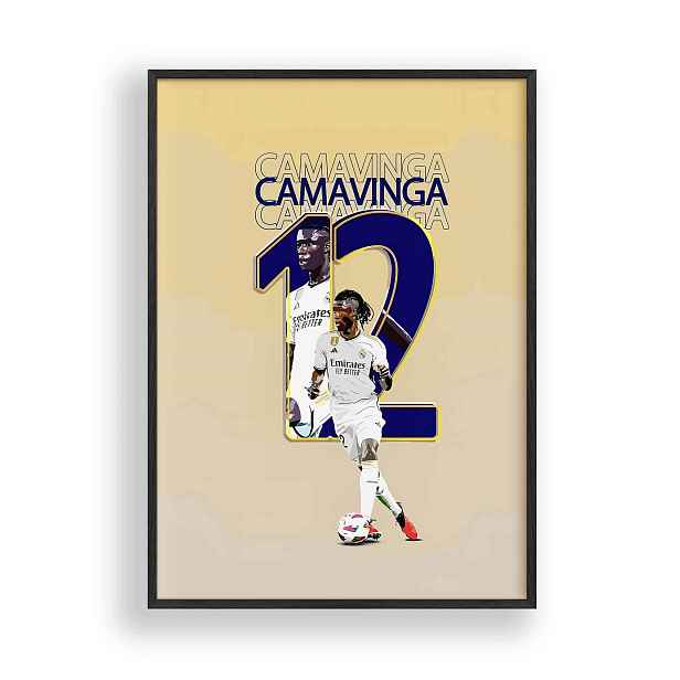 Obraz Eduardo Camavinga Real Madrid Plakát Rámeček Dřevěný Černý 30x42 cm