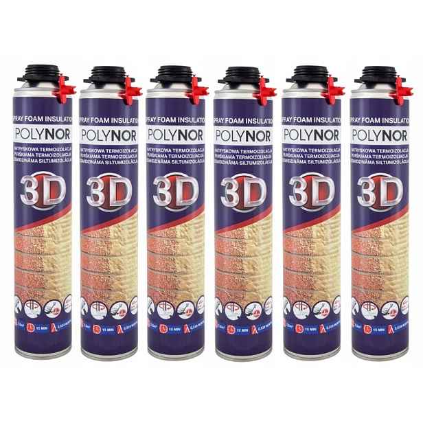 Pur Stříkací Pěna Polynor 3D Sada 6 x 850 ml Izolace Zateplení