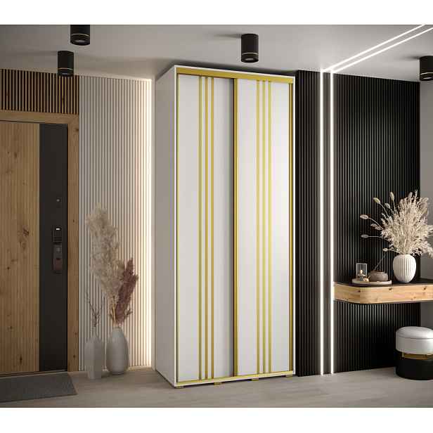 Šatní skříň ASIRI 6 - 100/60 cm, bílá / zlatá