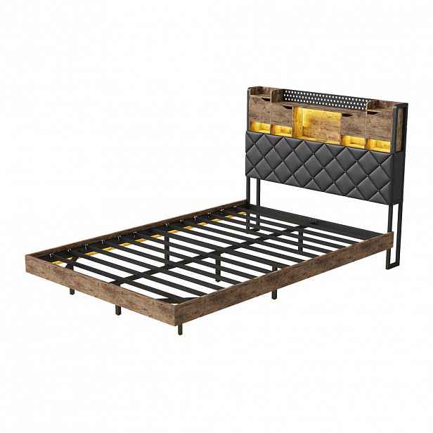 SHOPENTRA ČALOUNĚNÁ postel 140x200cm, LED, USB, integrovaný úložný prostor, moderní