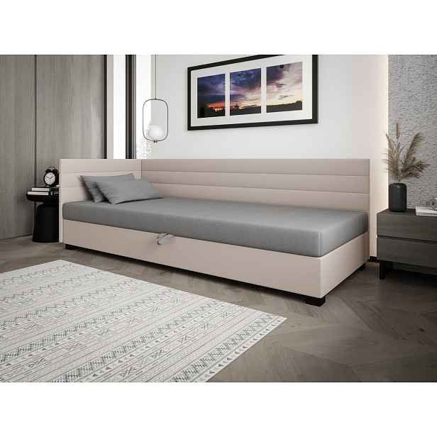 Čalouněná postel 120x195 KASANDRA PLUS 1 s úložným prostorem - světle šedá / ecru