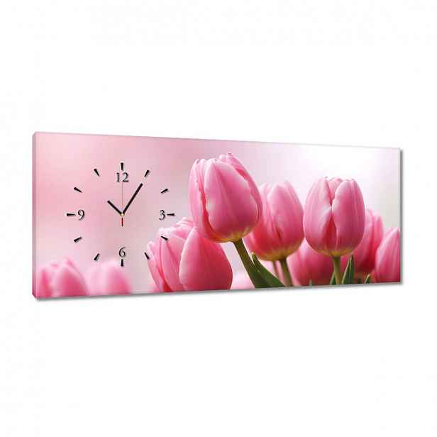 Hodiny 100x40 Růžové tulipány