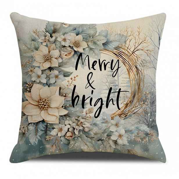 Vánoční povlak na polštář MERRY & BRIGHT 45x45 cm, béžový