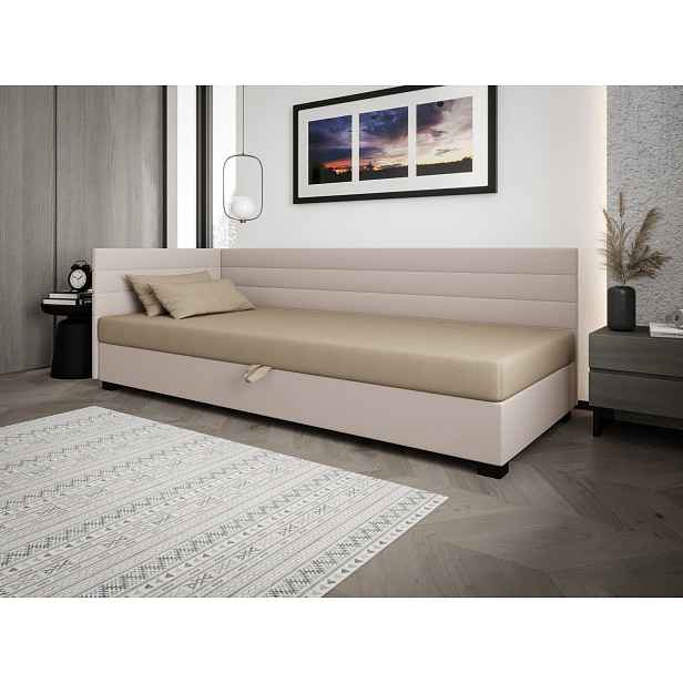 Čalouněná postel 80x195 KASANDRA PLUS 1 s úložným prostorem - hnědá / ecru