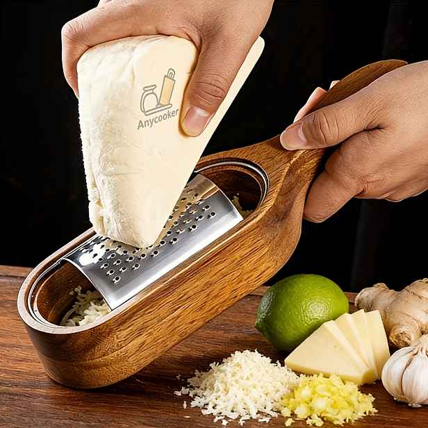 TEMU 1ks Strouhátko na sýr z nerezové oceli, materiál z akátového dřeva - pro citrusy, citron, sýr, zázvor, česnek, strouhání sýra - škrabka na