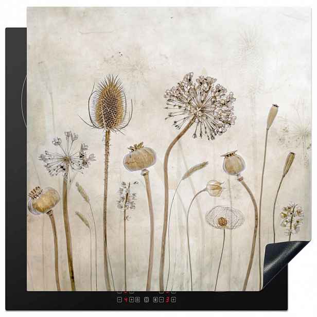MuchoWow KRYT NA INDUKČNÍ DESKU Květiny - Akvarel - Zátiší - Hnědá - Vintage 78x78 cm