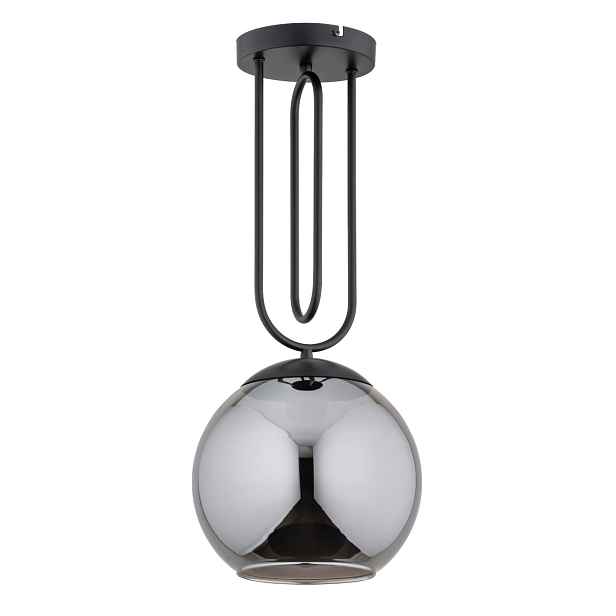 Závěsná lampa černá skleněná koule chrom, 1xE27 15W Rita Alfa