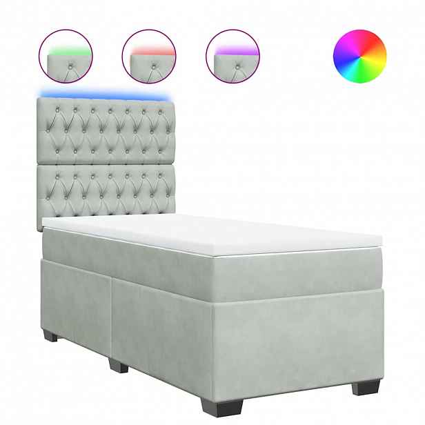 vidaXL Box spring postel s matrací světle šedá 90x200 cm samet