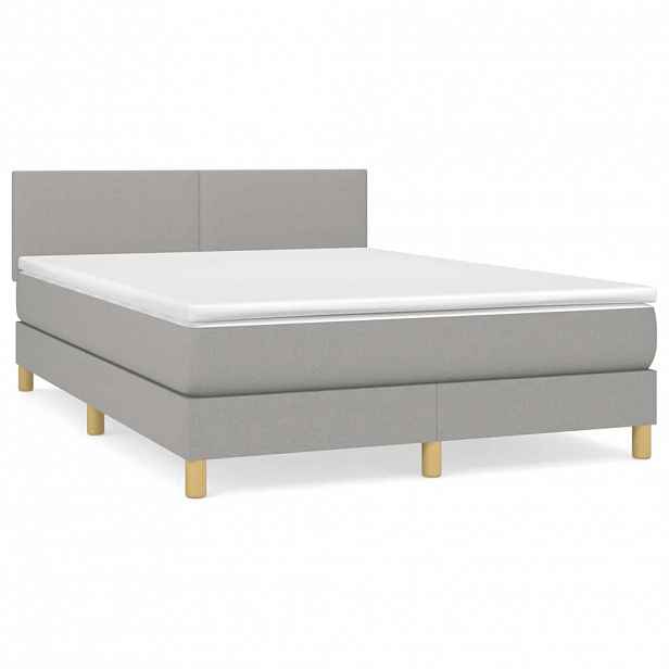 vidaXL Box spring postel s matrací světle šedá 140 x 190 cm textil