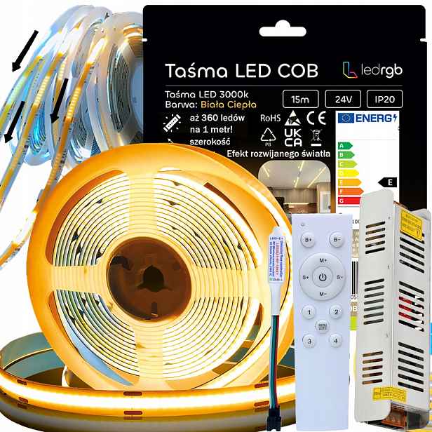 Set Led Páska 15 m (3x5) Bílá 3000K Digitální Plovoucí Dálkový Ovladač Napájecí Zdroj 24V
