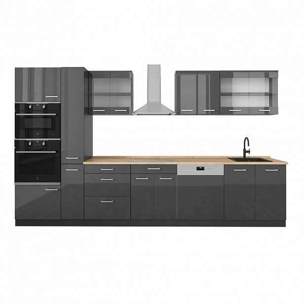 Vicco KOMPLETNÍ KUCHYNĚ R-Line Antracit vysoký lesk/antracit 350 cm , PD Dub