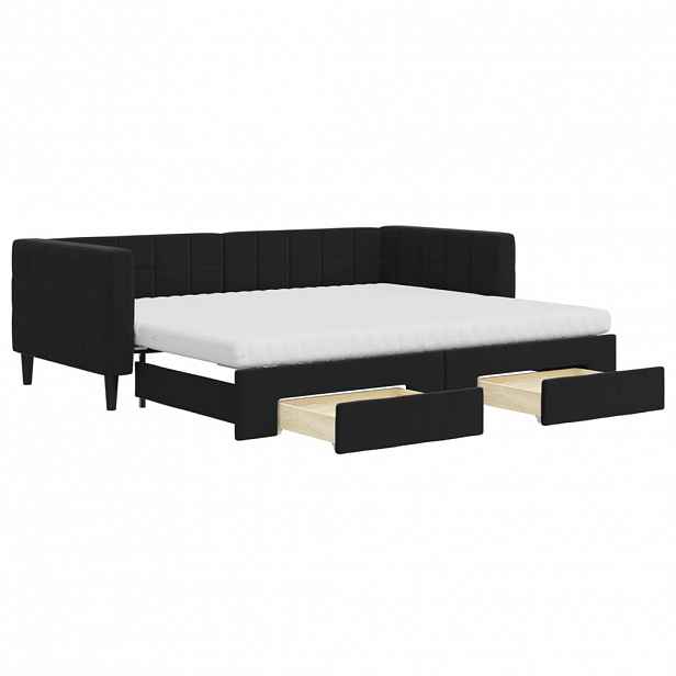 vidaXL Válenda s přistýlkou a zásuvkami černá 90 x 200 cm samet