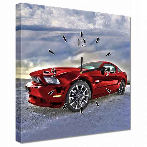 Nástěnné hodiny Ford Mustang 40x40 Červené