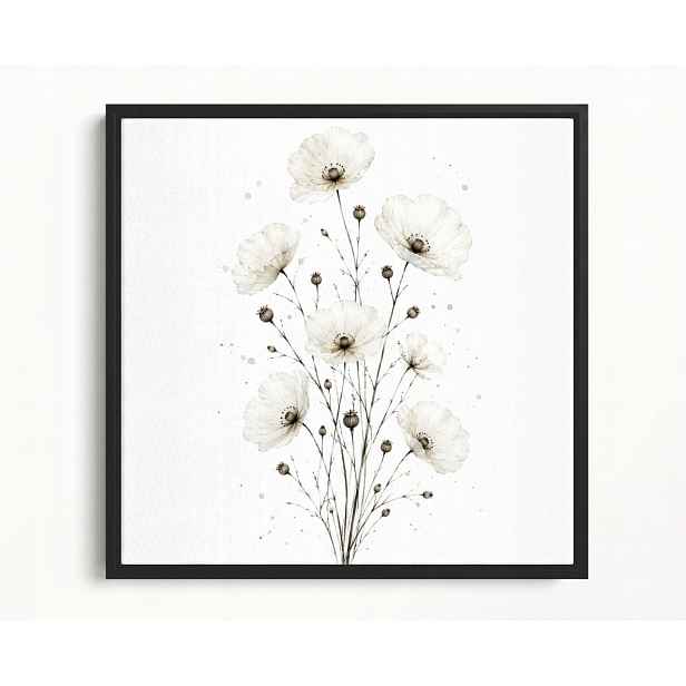 Obraz Rám Americký Box Akvarel Zahrada Květiny Bílé Máky Scandi Boho 50x50