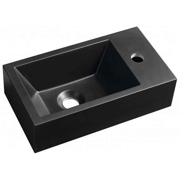 Sapho Small - Umývátko 40x22 cm, bez přepadu, otvor pro baterii vpravo, černá AR500B
