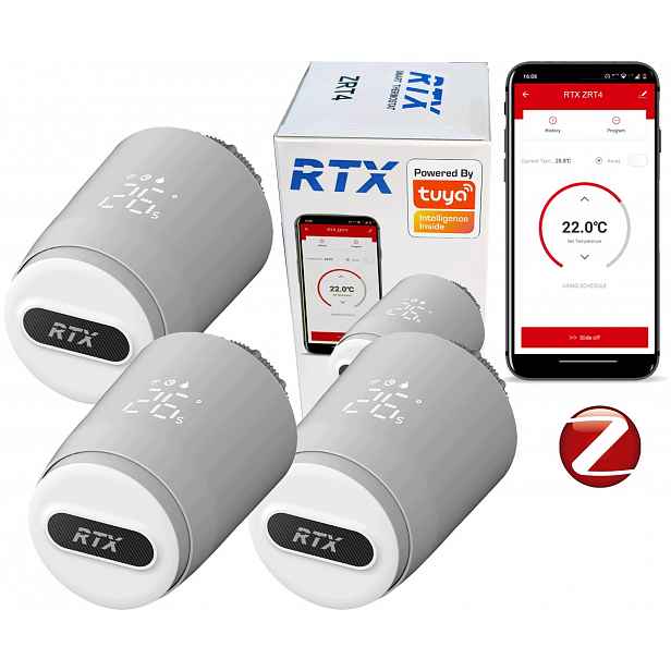 3x Termostatická Kartuše Rtx ZRT4 Termostat pro radiátor ZigBee Tuya Smart