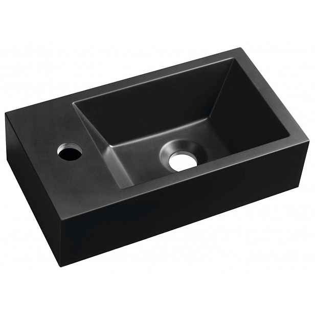Sapho Small - Umývátko 40x22 cm, bez přepadu, otvor pro baterii vlevo, černá AR400B
