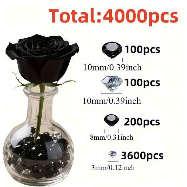 TEMU 4000 ks Falešných Diamantů na Výplň do Vázy, Dekorace pro Domov, Stůl, Oslavy, Narozeniny, Svatby, Svíčky a Halloween