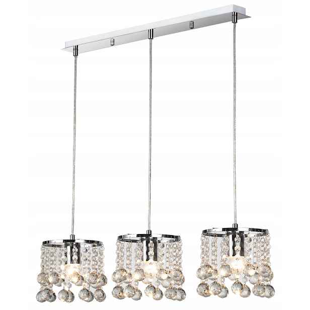 Závěsná lampa glamour chrom s krystaly, trojitá, nad stůl, ostrov Reality