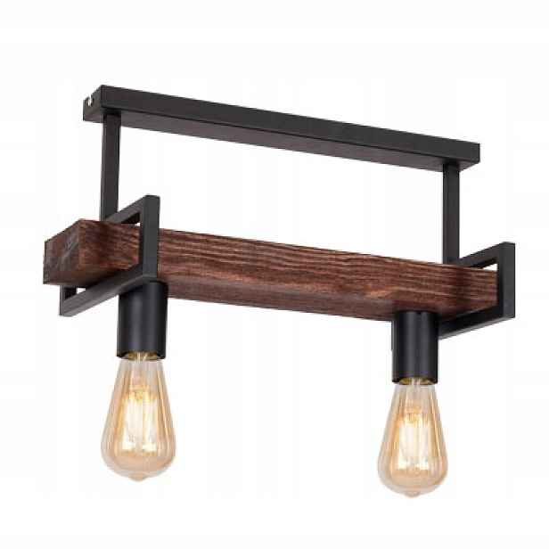Stropní svítidlo industriální černá dřevěná lišta 45 cm 2 body Luminex