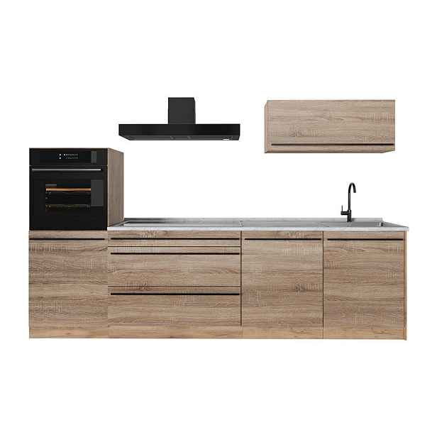 Vicco KUCHYŇSKÝ KOUT R-Line, Sonoma/Zlatý mocný dub, 280 cm pracovná doska Mramor