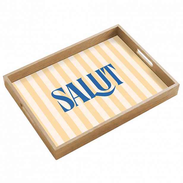 OnlyWow SERVÍROVACÍ PODNOS Salut - Citát - Pruhy - Žlutá - Modrá - Bílá 50x35 cm