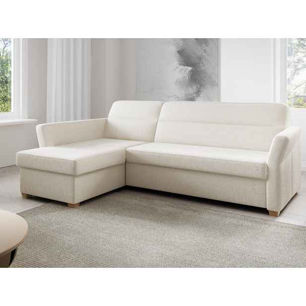 Rohová sedací souprava Livia, světle béžová látka, levý roh