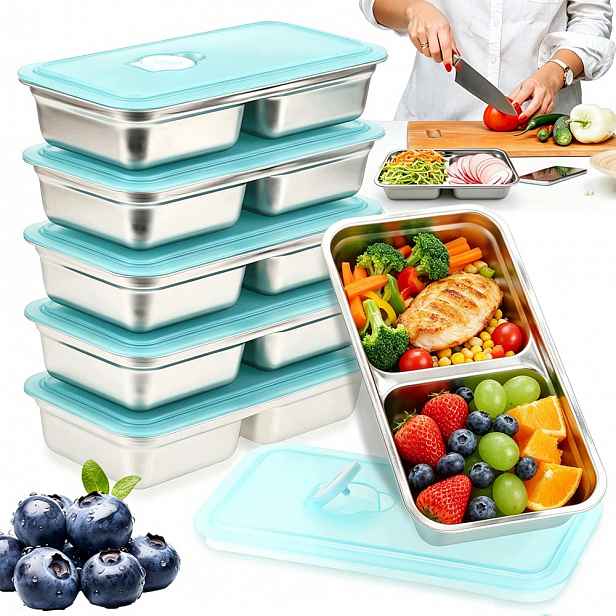 Svačinový box dvoukomorový ocelový 304 s časovačem, 6 kusů bento