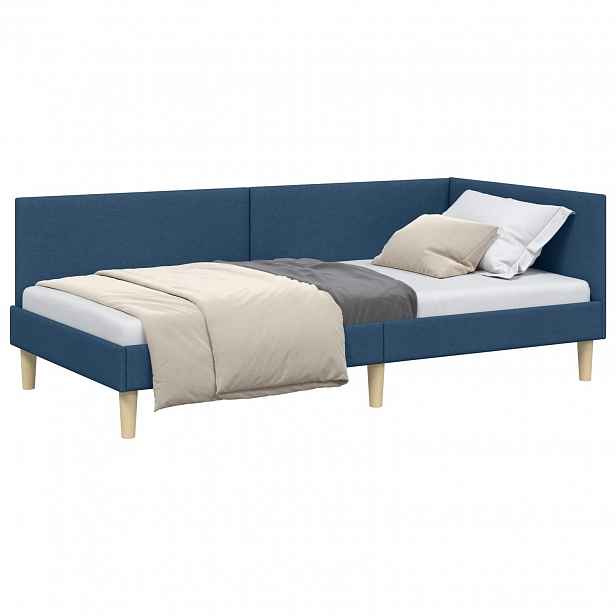 vidaXL Rohový rám postele Modrá 100 x 200 cm Textil