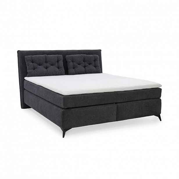 luma-home POSTEL s boxspringem 180 × 200 cm s oboustrannými pružinovými matracemi Bonell H2/H3, čalouněním z pružin Bonell, ženilka antracitová / 2003