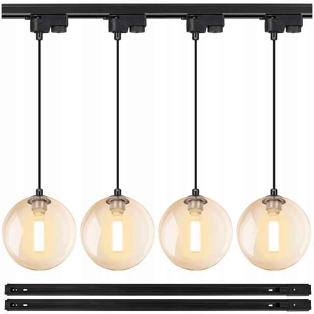 Osvětlení kolejnicové 2x Lišta 1m 4x Lampa Závěsná G9 koule Jantarová