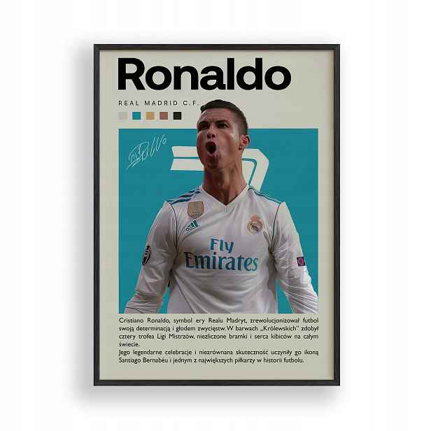 Plakát Cristiana Ronalda Real Madrid Černý dřevěný Rámeček 30x40 cm