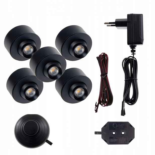 5bodová sada Eye Led s odstupem, černá bílá, teplý napájecí zdroj, vypínač