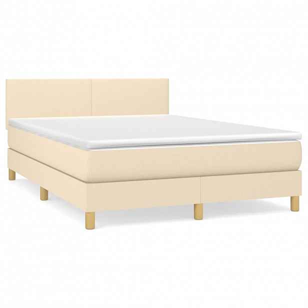 vidaXL Box spring postel s matrací krémová 140x190 cm textil