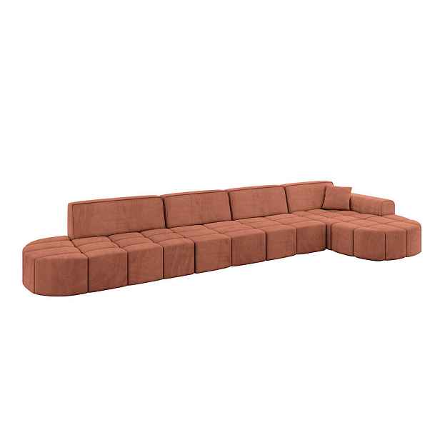 ALTDECOR ROHOVÁ SEDAČKA s otomanem, pravá LIVO-L3 422x173x79,5 Meruňková Velur