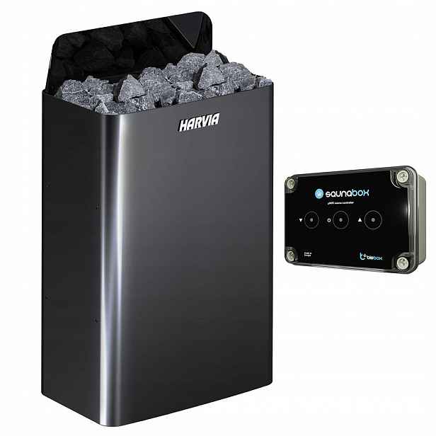 Kamna do sauny Harvia The Wall SW90E Black Steel 9 kW a ovladač SaunaBox