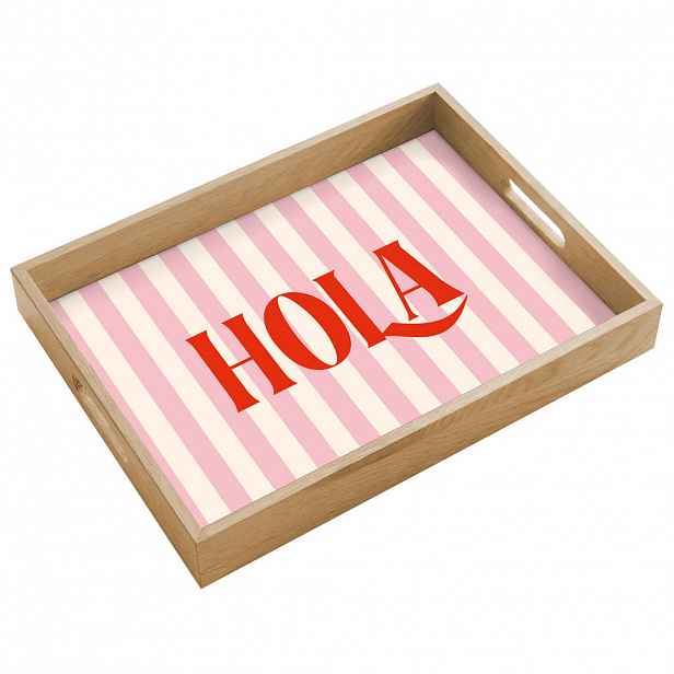 OnlyWow SERVÍROVACÍ PODNOS Hola - Citát - Pruhy - Pastelová - Růžová - Červená - Bílá 40x30 cm